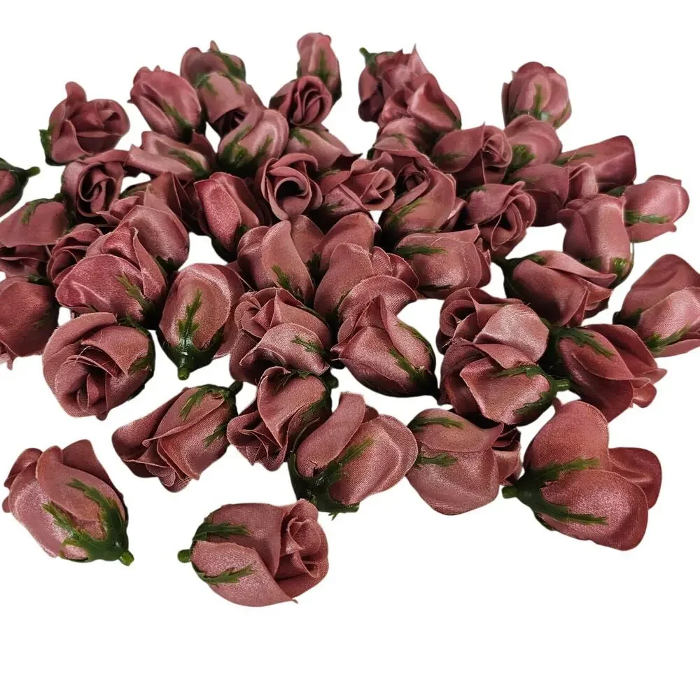50 Mauve Pink Satin Rose Buds Stemless Wedding Floral Craft DIY 2 inch
